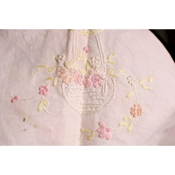 Vtg Handmade Embroidered Linen Table Runner Crochet Trim Floral Basket Design - Picture 12 of 12